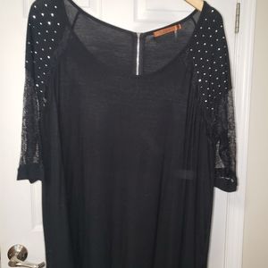 Belldini XL Black Shirt with Crystals and Lace on the Sleeve